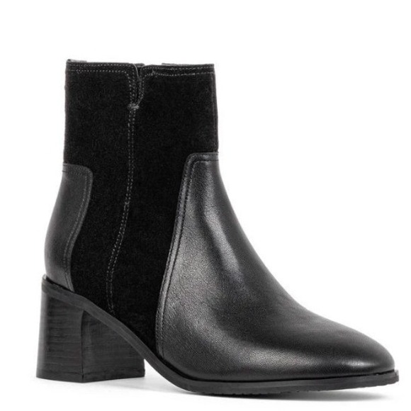 NYDJ Size 7 Black Leather Suede Ankle Boots NEW Gem Block Heel Side Zip $180